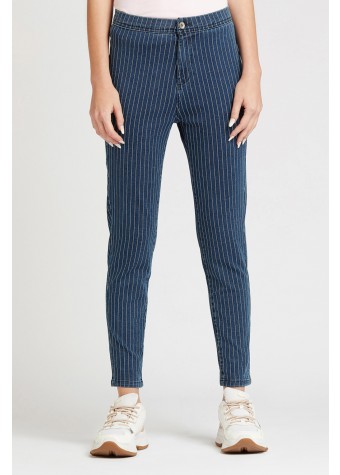 Striped Denim Jeggings with Pocket Detail and Elasticised Waistband